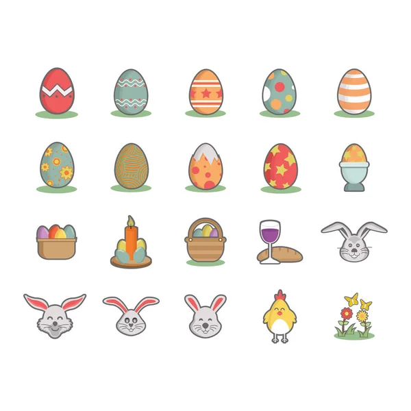 Velikonoční Ikony Vajíček Nastaveny Kreslený Ilustrace Veselé Sváteční Vektor Ikona — Stockový vektor