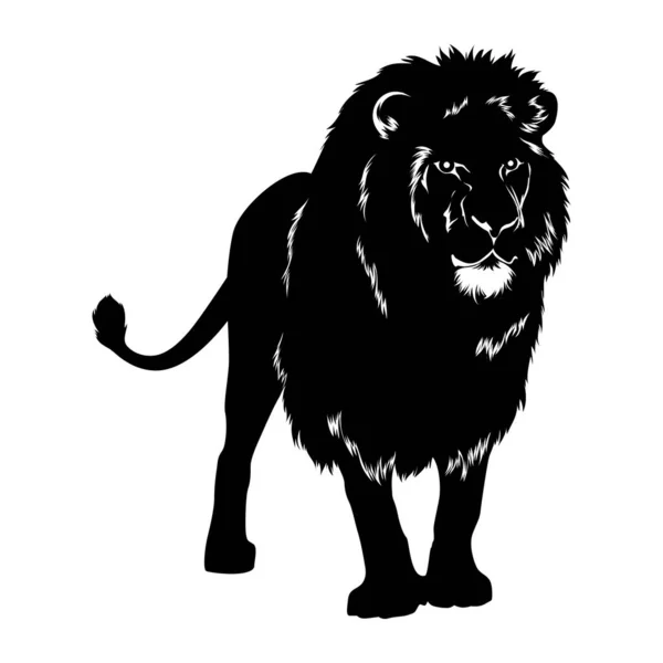大きなボールを持ったライオンの黒いシルエット — ストックベクタ