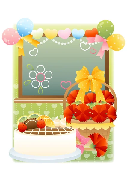 Torta Compleanno Con Palloncini Fiori — Vettoriale Stock