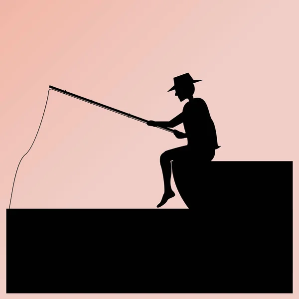 Silhouette Man Fishing Rod — Stock Vector