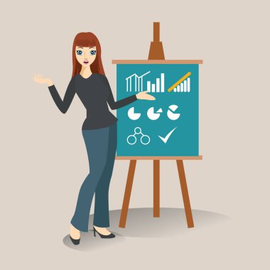 Çantalı bir kadının vektör çizimi.