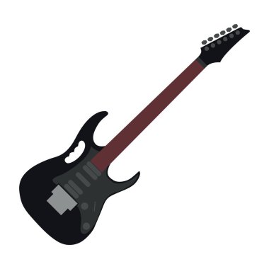 Beyaz arkaplanda izole edilmiş karikatür biçiminde elektro gitar simgesi