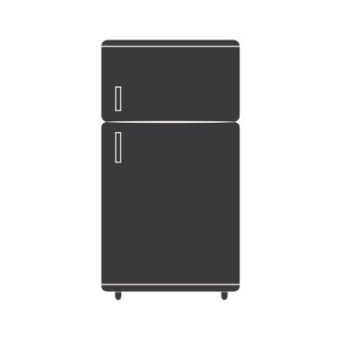 Buzdolabı simgesi siyah renkte beyaz arkaplanda izole edilmiş. ev aletleri sembolü vektör illüstrasyonu.