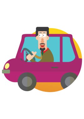 Yolda araba süren bir adam.