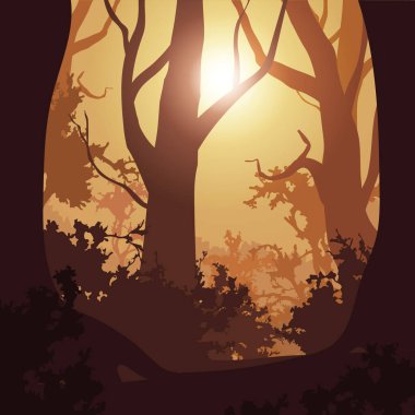 Gün batımlı bir ağacın vektör çizimi