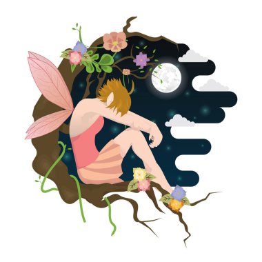 Çiçekli ve kanatlı elf kızı temsili