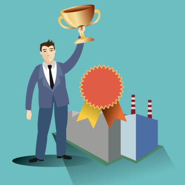 Ödül ve başarı kupasıyla iş adamı