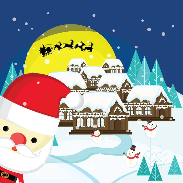 Santa Claus Muñeco Nieve Con Árbol Navidad — Vector de stock