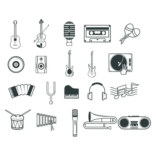 Conjunto Iconos Música Sonido — Vector de stock