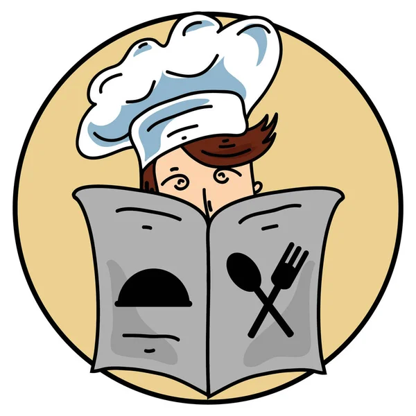 Una Ilustración Dibujos Animados Chef Con Una Bandeja Plato — Vector de stock