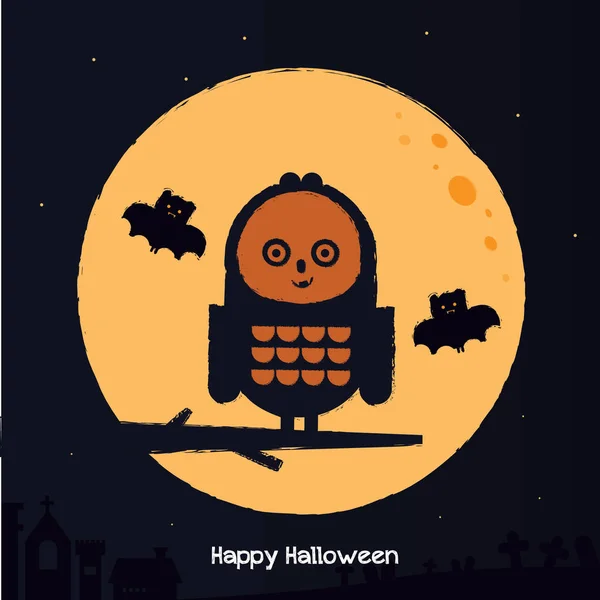 Wektor Ilustracja Halloween Karty Sową Nietoperzami — Wektor stockowy