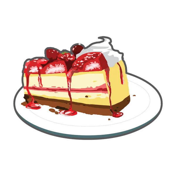 Pastel Con Cereza Crema Sobre Fondo Blanco — Vector de stock