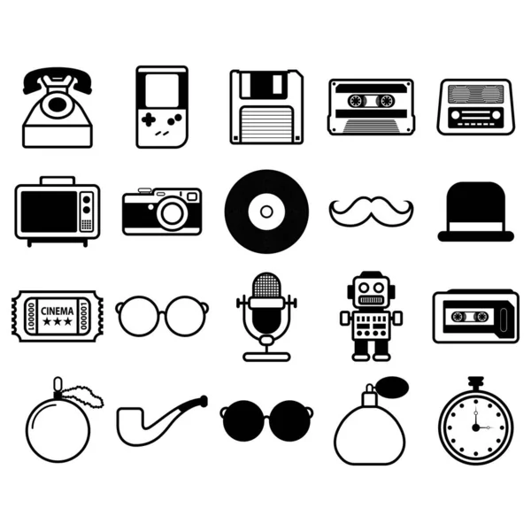 Vector Negro Iconos Conjunto Accesorios Vintage Moderno — Vector de stock