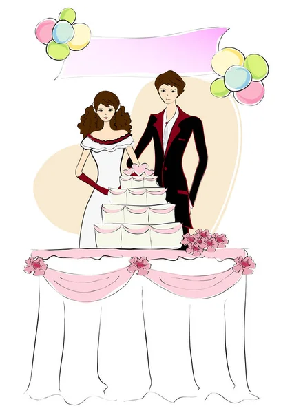 Pastel Boda Con Una Novia Novio — Archivo Imágenes Vectoriales