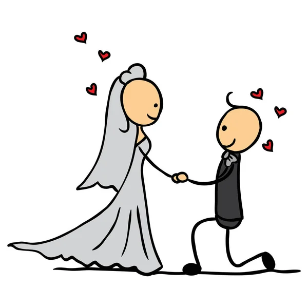 一对夫妇拿着结婚花束的向量图 — 图库矢量图片