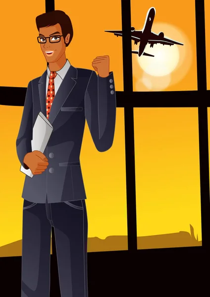 Επιχειρηματίας Κοστούμι Σπαθί Και Αεροπλάνο — Διανυσματικό Αρχείο