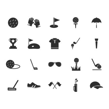 Golf 'ün siyah beyaz vektör simgeleri