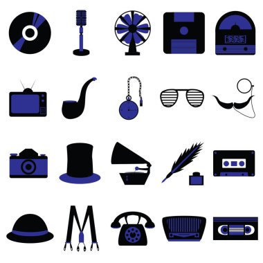 Siyah ve beyaz simgelerin vektör kümesi