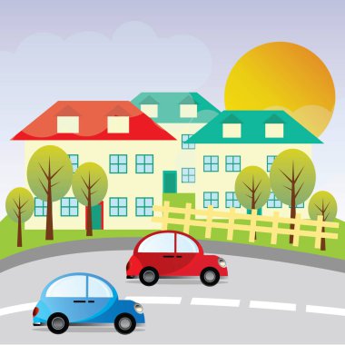 Şehirdeki bir arabanın vektör çizimi