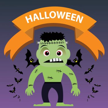 Siyah kostümlü zombi kızın olduğu Cadılar Bayramı kartı.