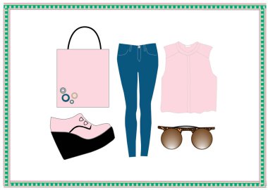 Kadınlar için giysi ve aksesuarlar. vektör illüstrasyonu