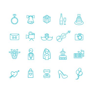 düğün simgeleri ayarlandı, vektör illüstrasyonu