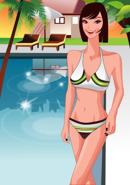 Bir kızın çizgi film karakterinin vektör çizimi