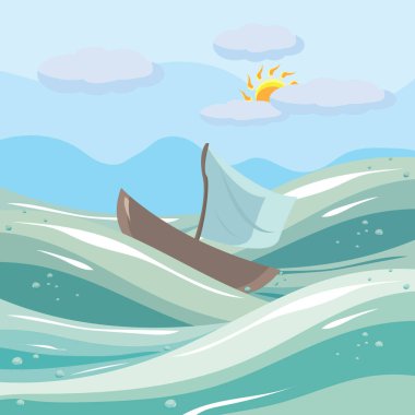 Dağları ve denizi olan bir arazinin vektör çizimi