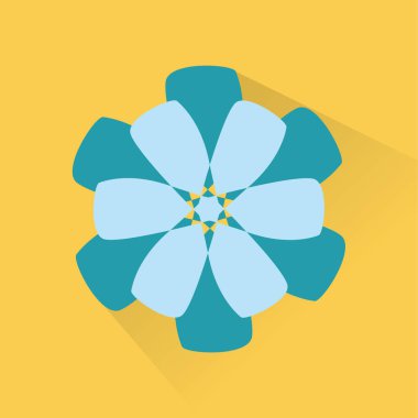 Mavi arkaplanda izole edilmiş düz bir çiçek simgesi. yaz sembolü çizimi