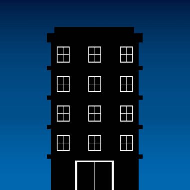 Mavi arka planı olan bir evin silueti.