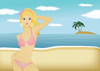 Sahilde bikinili güzel bir kız