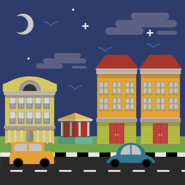 Gece bir şehrin vektör illüstrasyonu
