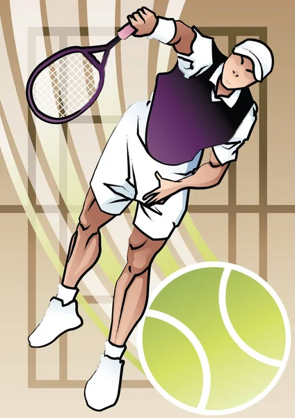 Jugador Tenis Con Raqueta Pelota — Vector de stock