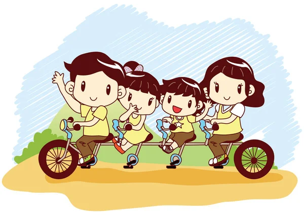 Illustration Une Famille Avec Vélo — Image vectorielle