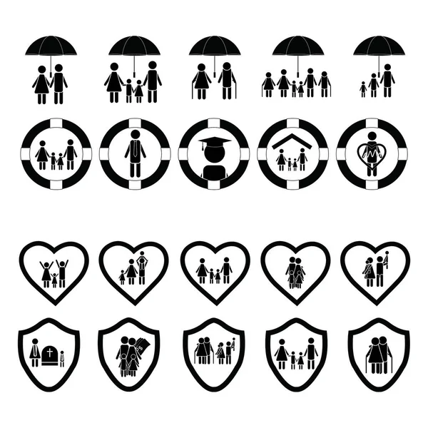 Silhouettes Noires Famille Avec Cœur Amour — Image vectorielle