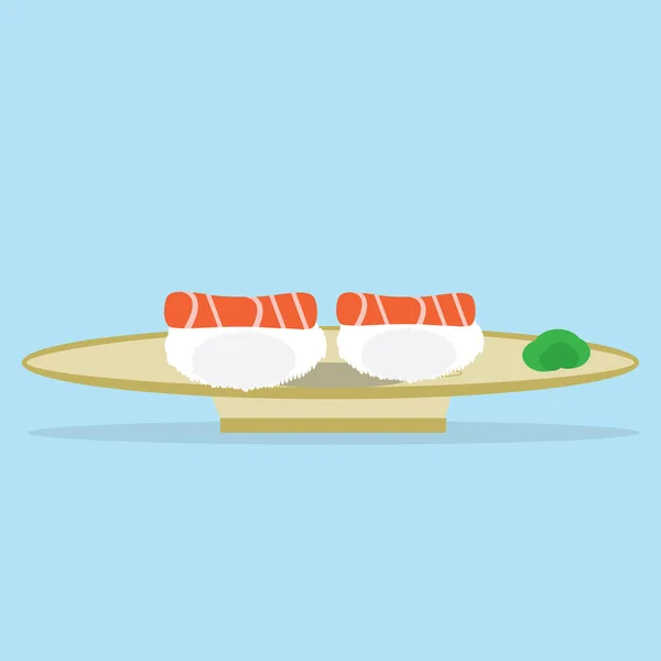 Sushi Con Salmone Salsa Nel Piatto — Vettoriale Stock