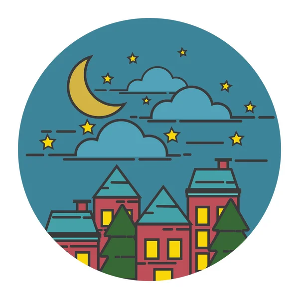 Vector Ilustración Una Noche Navidad Con Una Luna Nubes — Archivo Imágenes Vectoriales