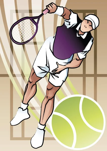 Tennis Player Racket Ball — Stock Vector