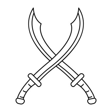 Kılıç simgesi beyaz arkaplanda izole edilmiş siyah tarzda. korsan sembolü vektör illüstrasyonu.