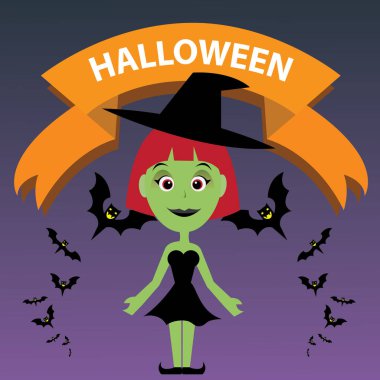 Cadılar Bayramı cadısı ve balkabağı vektörü çizimi