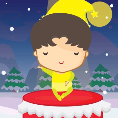 Kış Noel arkaplanında oynayan çocuk