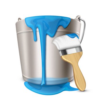 Beyaz arkaplanda boya fırçası ve palet izole