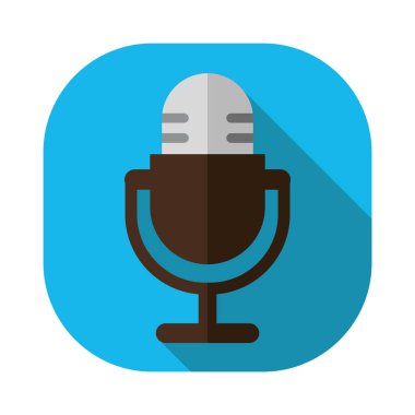 Beyaz arka planda izole edilmiş, düz stil bir mikrofon simgesi. müzik sembolü çizimi