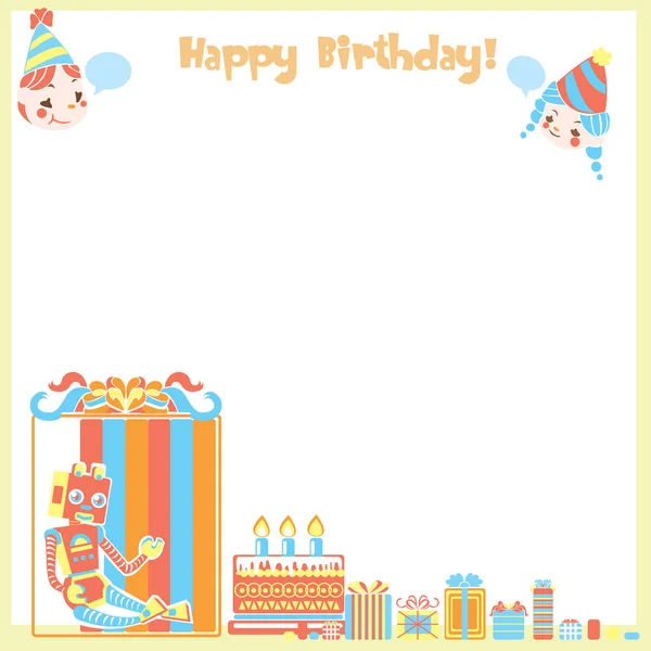 Cartão Aniversário Com Presentes Balões — Vetor de Stock