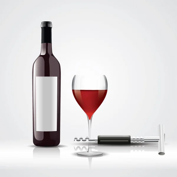 Verre Vin Bouteille Avec Fond Rouge Blanc — Image vectorielle