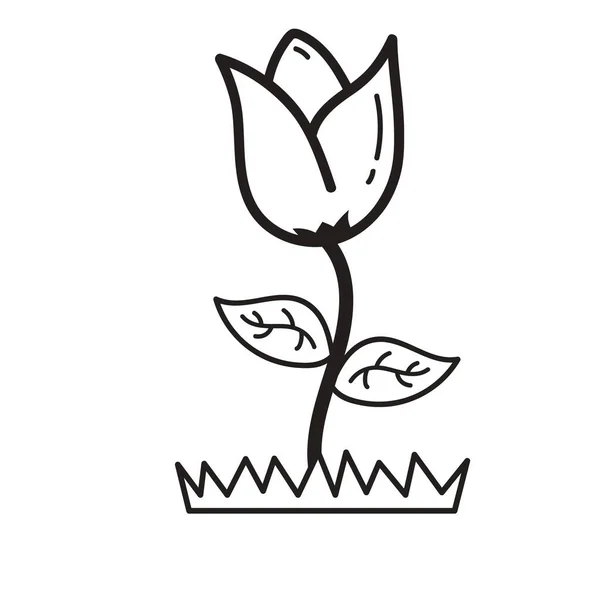 Vector Black White Cartoon Flower — Stock Vector