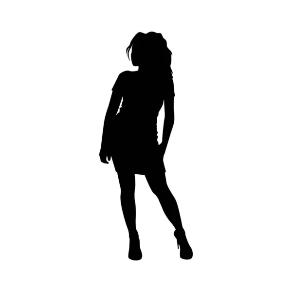 Silhouette Une Femme Robe Noire — Image vectorielle