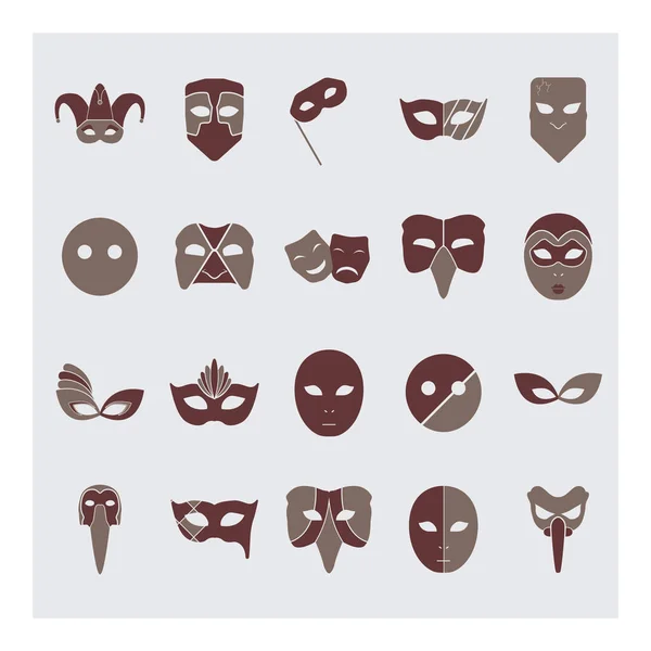 Conjunto Iconos Máscaras Carnaval Ilustración Vectorial — Vector de stock