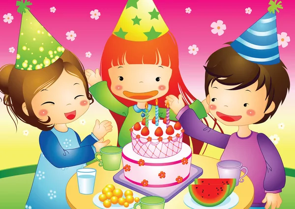 Illustration Group Children Cake — Stock Vector