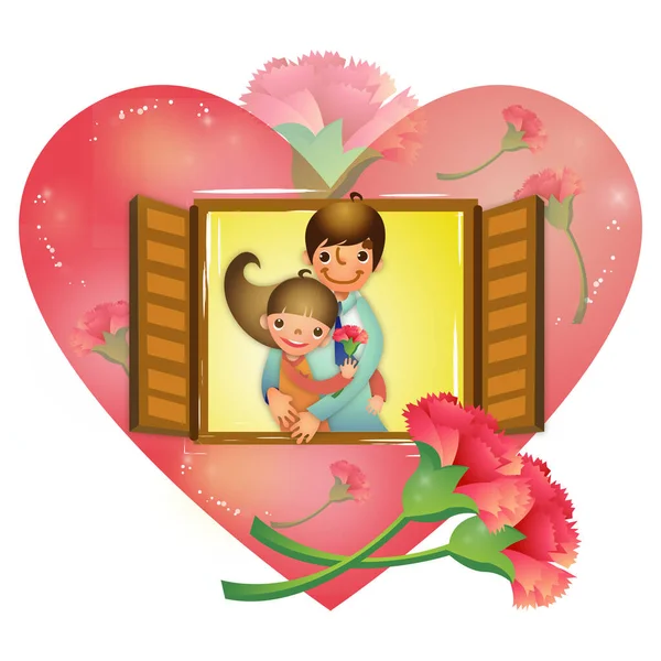 Illustration Couple Une Petite Fille Avec Une Fleur — Image vectorielle